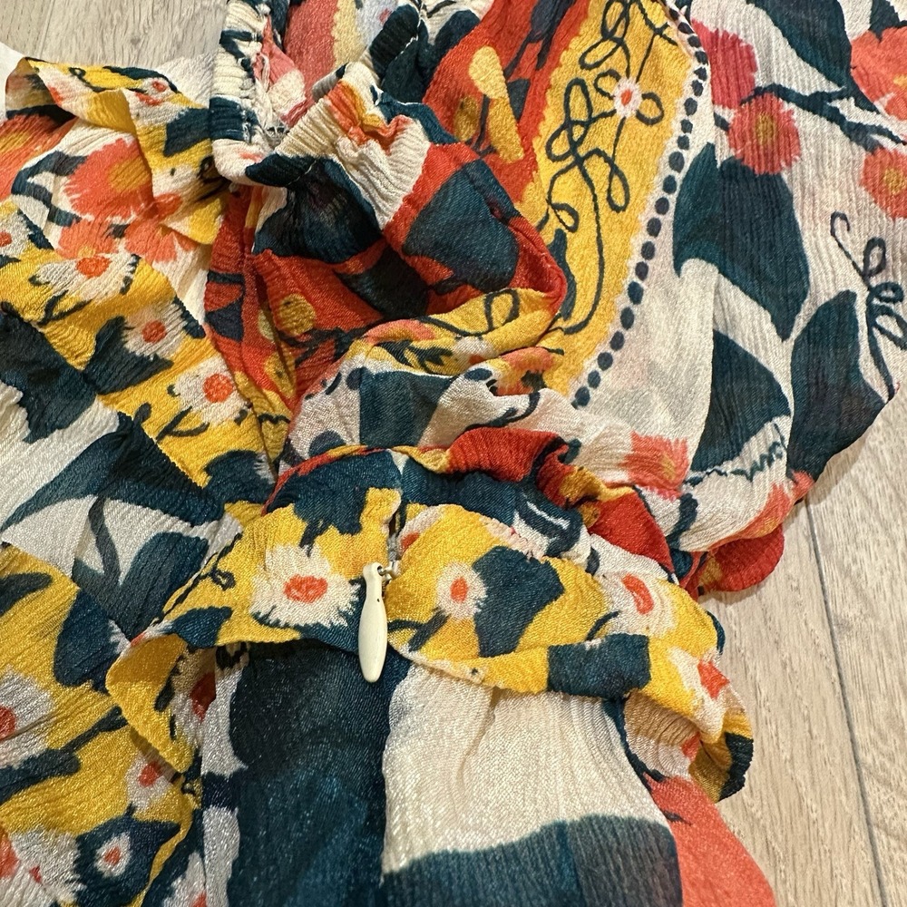 Farm Rio x Anthropologie Puff-Sleeve Fitted Mini Dress. Size L EUC Boho Colorful - Picture 9 of 11